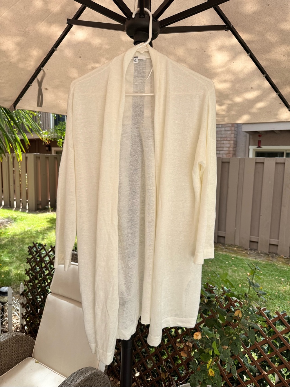 Uniqlo Women's Size S White Off-White Long Open Front Cardigan Duster Sweater